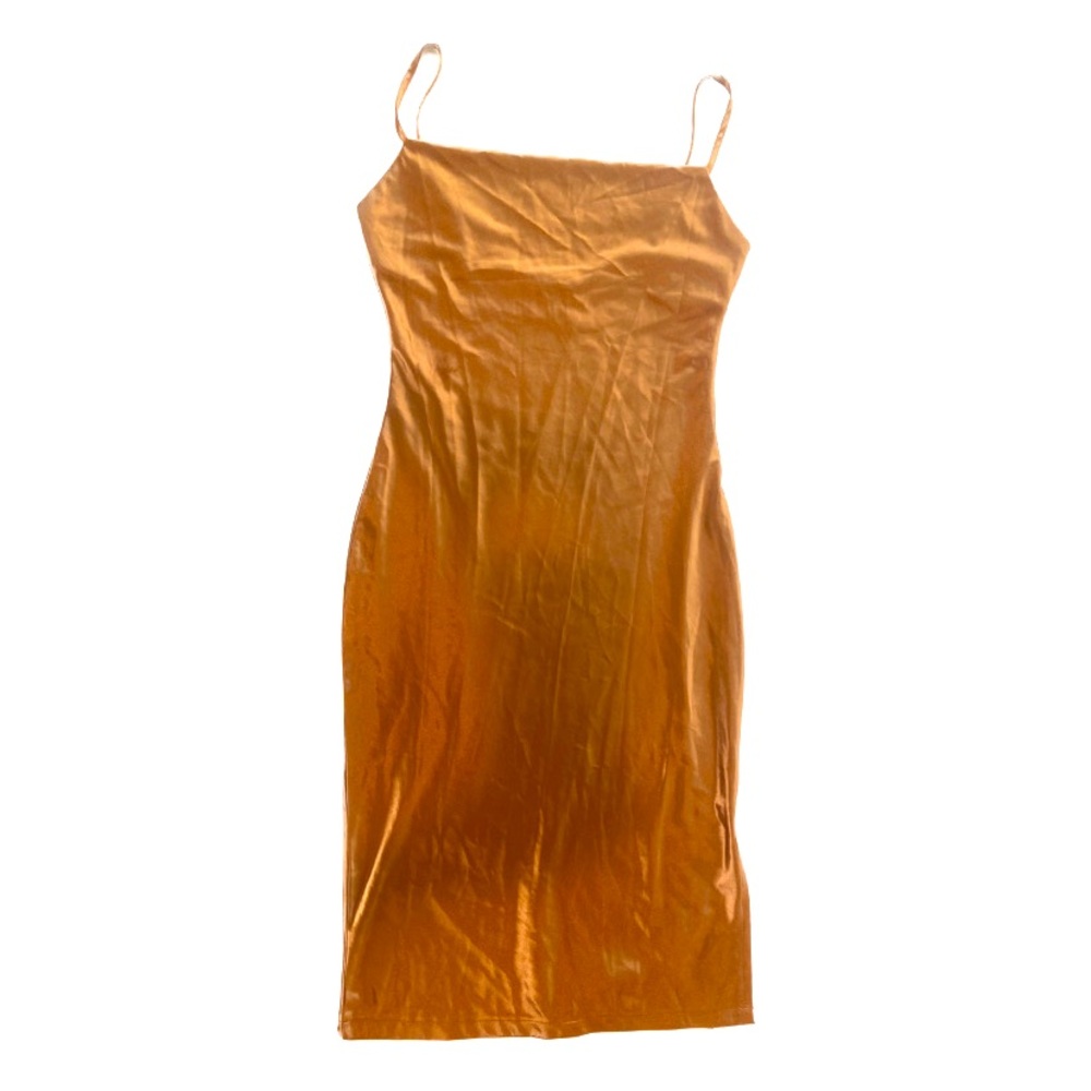 Xxxiticat | L | Women | Burnt Orange Satin Spaghetti Strap Midi Dress